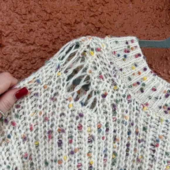 POL Chunky Knit Distressed Artsy Confetti Pullover Sweater Size L - Picture 2 of 10